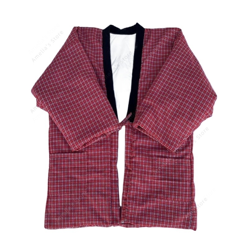 Traditional Winter Japanese Clothing - เสื้อคลุมสไตล์ญี่ปุ่นสำหรับฤดูหนาว ผู้หญิง เสื้อคลุมกิโมโนอุ่นๆ ลายสก็อตสีแดง ทรงหลวม สวมใส่สบาย