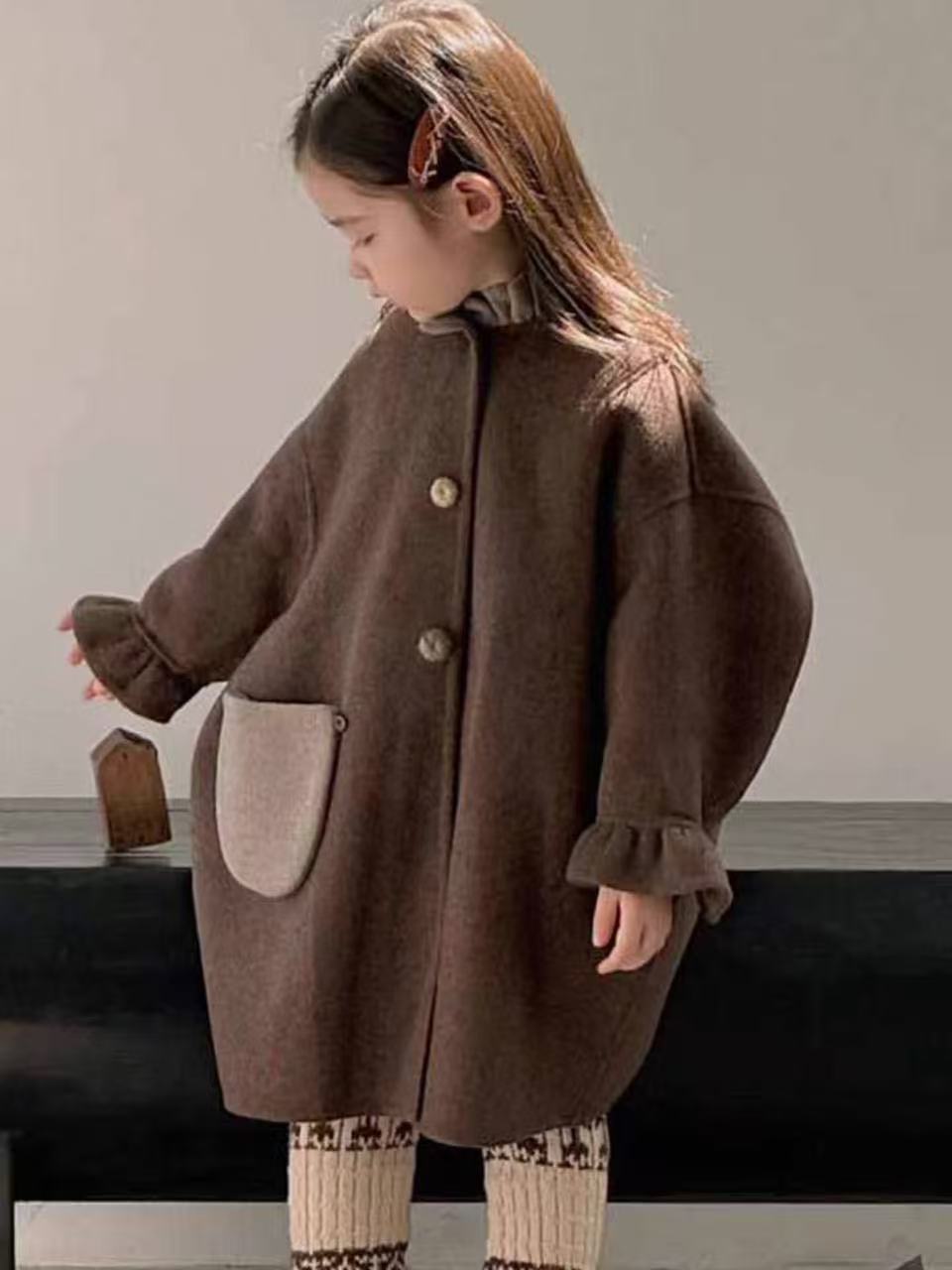 Winter Clothing Toddler Girl - เสื้อโค้ทขนสัตว์สำหรับเด็กผู้หญิง ฤดูใบไม้ร่วง-ฤดูหนาว 2026 รุ่นใหม่ เสื้อโค้ทตัวยาวปานกลาง ทรงหลวม