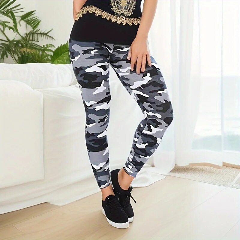 Winter Clothing On Sale - Camouflage พิมพ์สีขาวสีเทาเซ็กซี่ผู้หญิงกางเกงขายาวเสื้อกีฬากางเกงรัดรูปความยืดหยุ่นสูง SLIM FIT กางเกง