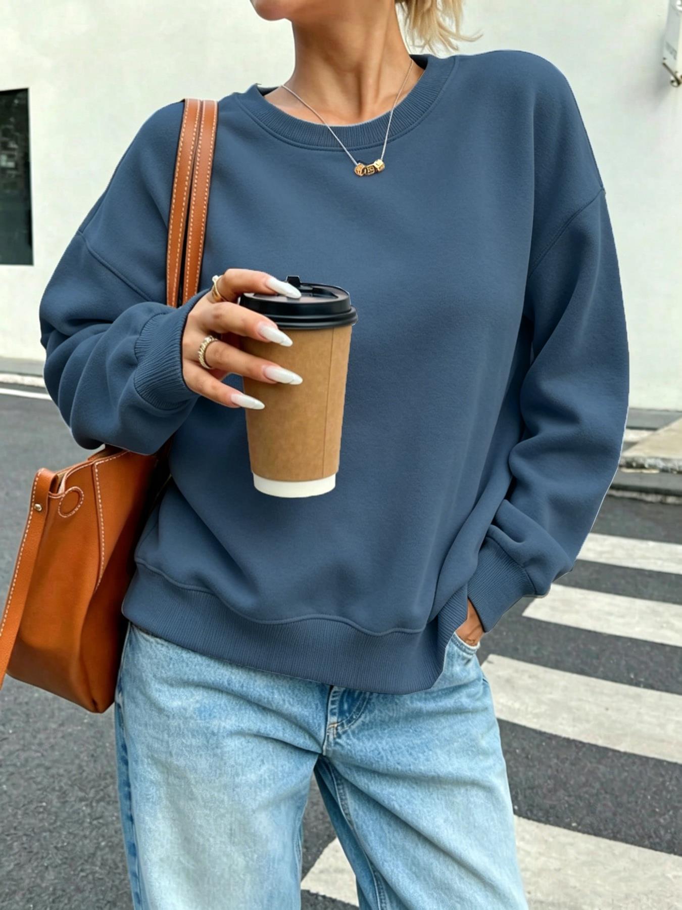 Winter Clothing On Sale - เสื้อสเวตเชิ้ตลำลองผู้หญิง คอกลม สไตล์สตรีท ลดราคา เสื้อผ้ากีฬา แขนยาวทรงหลวม