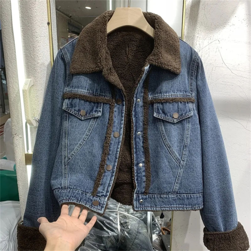 Winter Clothing Factory Outlet - เสื้อโค้ทยีนส์หนาสำหรับฤดูหนาว, แจ็คเก็ตบุคอตตอนเสื้อผ้าสตรี2024ใหม่เสื้อแจ็กเก็ตแฟชั่นผ้าทวีดลดอายุ