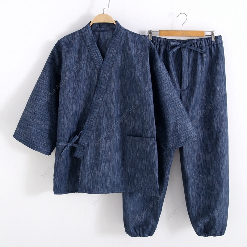 Traditional Winter Japanese Clothing - ชุดกิโมโนแบบเรียบง่ายสำหรับฤดูหนาว ผ้าฟลีซหนานุ่ม สำหรับผู้ชายและผู้หญิง พร้อมกางเกงมีเชือกผูกและปลายแขนแบบพับได้