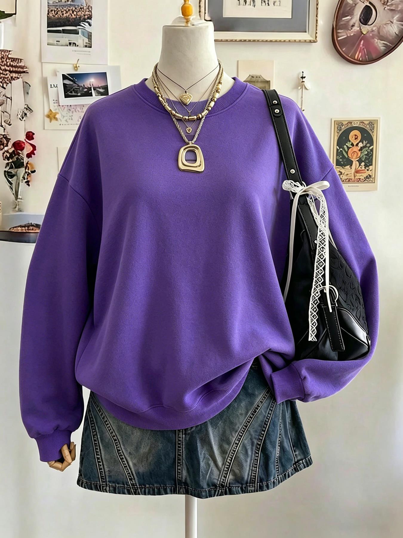เสื้อสเวตเชิ้ตสีดำคอกลมลำลองสำ - Winter Clothing On Sale บทวิจารณ์และราคา