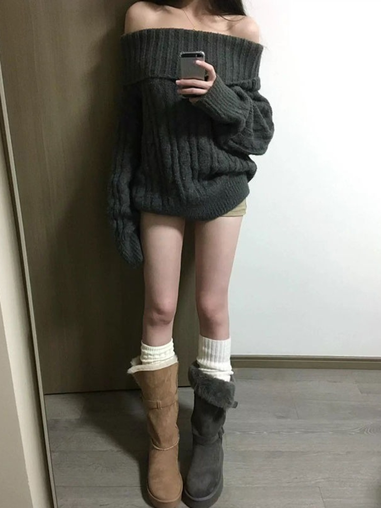 เสื้อสเวตเตอร์ไหมพรมสีเทาแบบเป - Winter Clothing Factory Outlet บทวิจารณ์และราคา