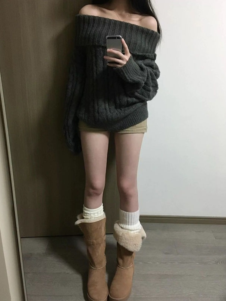 เสื้อสเวตเตอร์ไหมพรมสีเทาแบบเป - Winter Clothing Factory Outlet บทวิจารณ์และราคา
